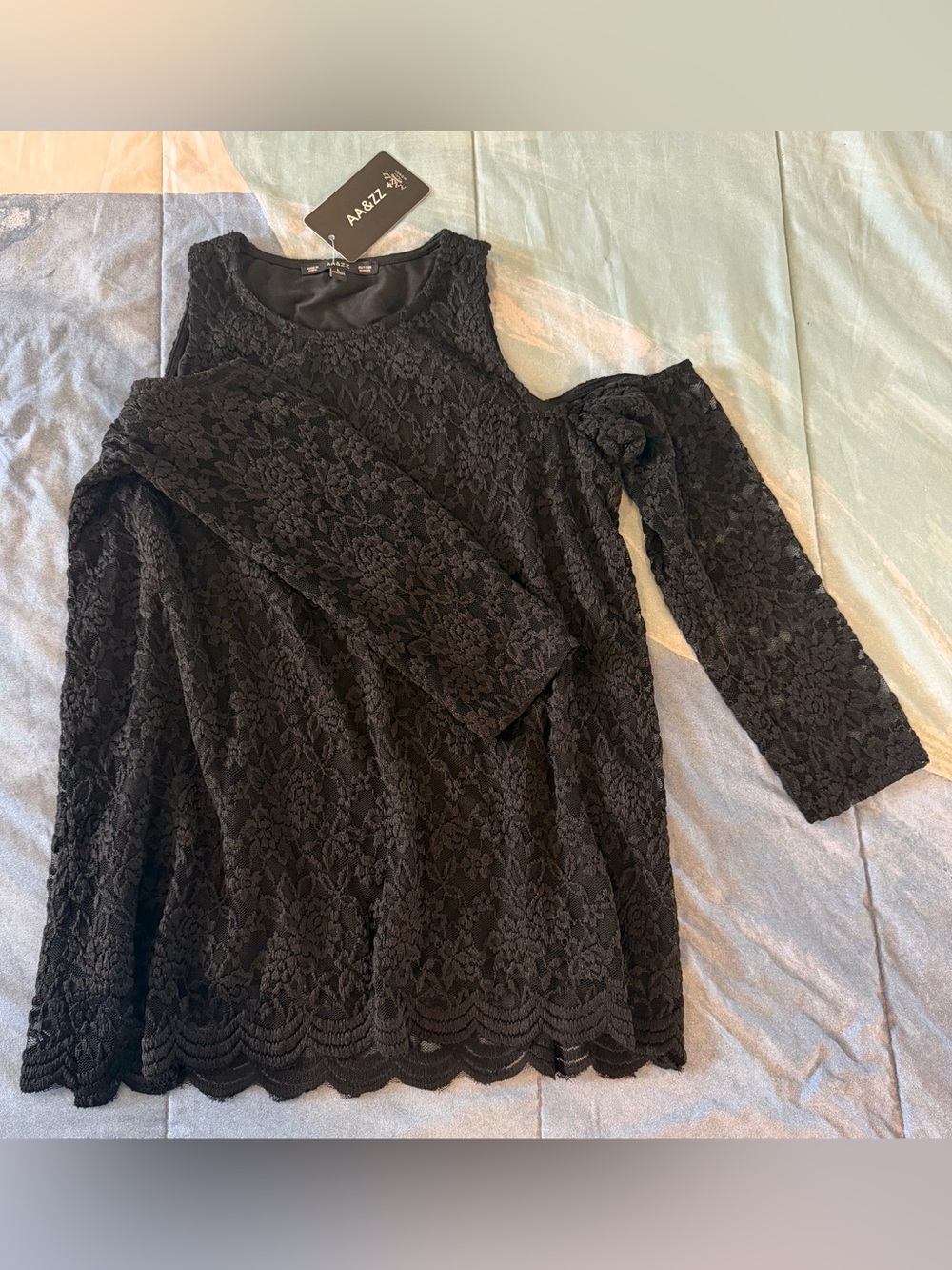 A New Day Black Lace Cold-Shoulder Blouse